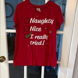 M32.   Trac Red Kids T-Shirt with Naughty or Nice Print